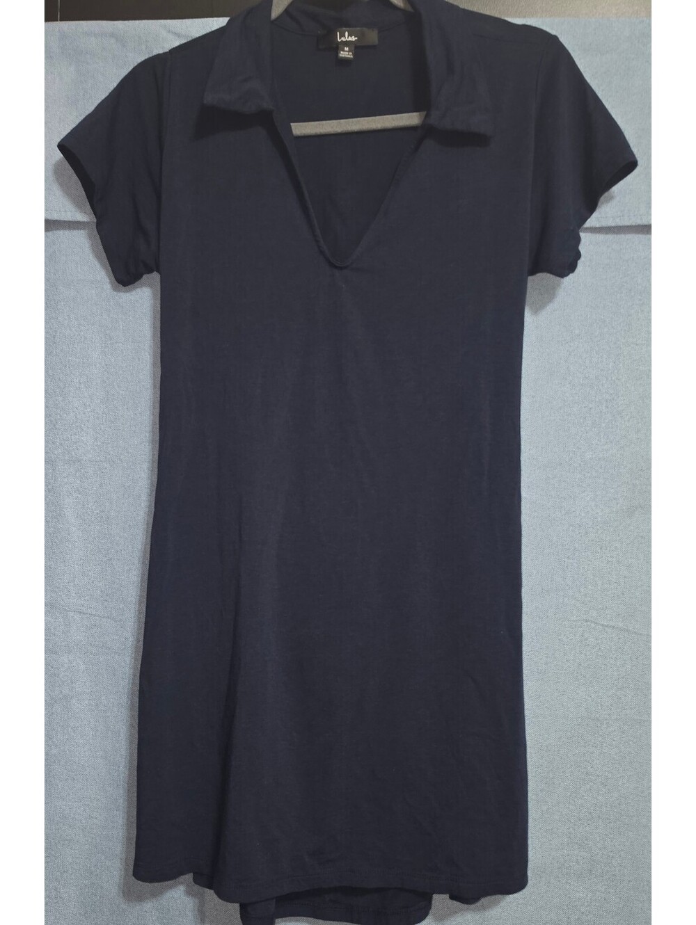 T8. Lulus “Simple Luck” Navy Blue Collared Mini Dress — Medium